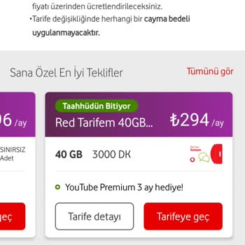 Vodafone Taahhüt Yenileme 130 TL'den 294 TL Yaptılar