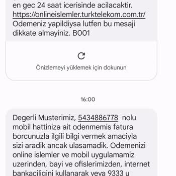Türk Telekom Dan Gelen Alakasız Fatura Borcu Mesajı