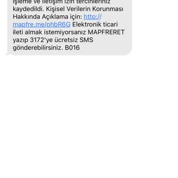 Mapfre Sigorta Bilgim Dışında Gelen SMS
