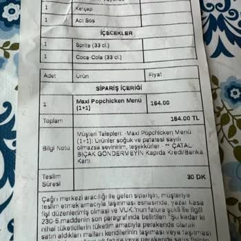 Yemek Sepeti Ve Popeyes'in Ürünü Soğuk Getirmesi Ve Oyalaması.