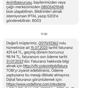 Vodafone Net İptal Edilen Hattan Ücret Talep Ediyor