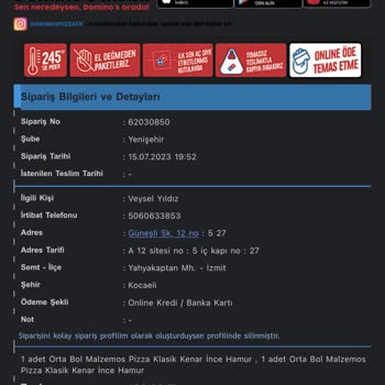 Domino's Pizza Paramın İade Edilmemesi