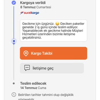 11720314567591 Sürat Kargo Kargomu Teslim Etmiyor
