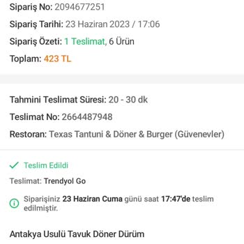 Trendyol Yemek Teslim Etmediği Yemeğin Ücretini İade Etmedi