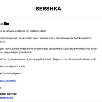 Bershka Sipariş Teslim Edilmiyor