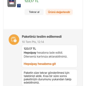 Hepsiburada Hasarlı Ürünün Tekrar Gönderilmesi Yerine Para İadesi Yapıldı.