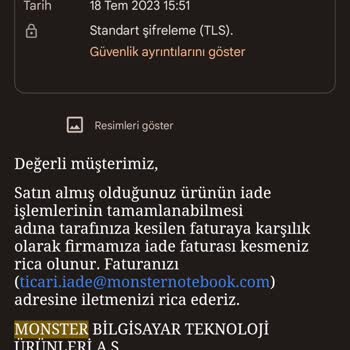 Monster Notebook Bitmek Bilmeyen İade Süreci