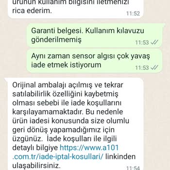 A101 Müşteri Hizmetleriyle Görüşmeme Ve İade Kabul Etmeme