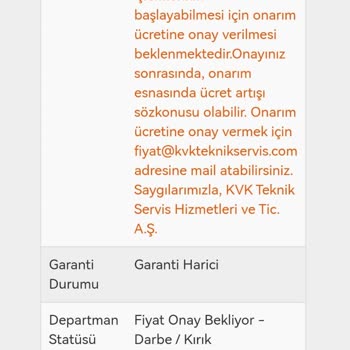 KVK Teknik Servis Ücret Talebi
