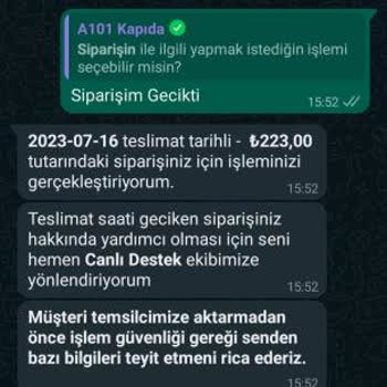 A101 Sipariş Ve Müşteri Hizmetleri İlgisizliği