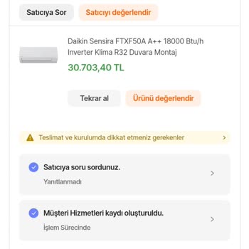 Daikin Klimam Teslim Edilmedi