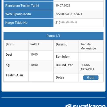 Sürat Kargo'nun Kargomu 1 Haftadır Bursa Aktarma Merkezinde Bekletmesi