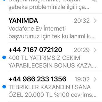 Vodafone Hattıma Gelen İstenmeyen Mesaj