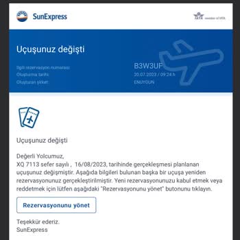SunExpress Hava Yolları Uçak Saati Değişimi