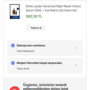 Estee Lauder Siparişimin Tedarik Nedeniyle İptali
