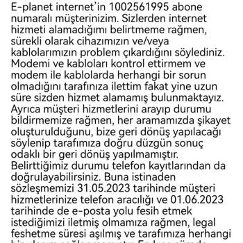 E Planet İnternet Sözleşme Feshi