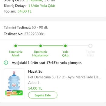 Trendyol Hızlı Market Danone Hayat İçecek Okmeydanı Şubesi Üç Saatte Teslim Edilmeyen Su