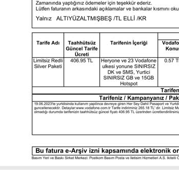 Vodafone Belirsiz Ödeme Tahsilatı.