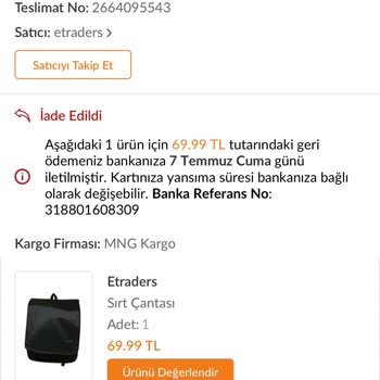 Trendyol İade Sorunu. Kargoya Çıkmadan İade Edildi Ve Para Yatırılmadı