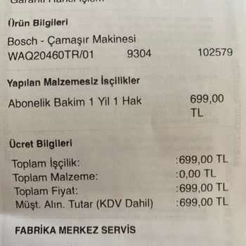 Bosch Makine Bakımında Hiçbir Şey Yapmadan 700 TL Aldı.