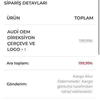 Audi Aksesuar Market Ürün Satin Aldım Hareket Yok Gönderim Yok Ulaşım Yok