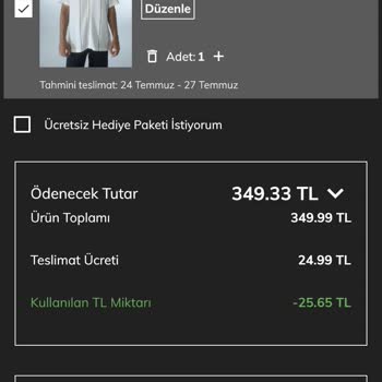 DeFacto Online Uygulamasında Sepette Fiyat Değişikliği