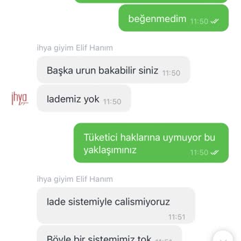 İhya Giyim İade Kabul Edilmemesi