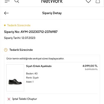 Network Ayakkabı Siparişim Gelmiyor