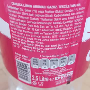 Dydo Drinco Dydo İçecek Çamlıca'da Limon Aromalı Yazmasına Rağmen Limon Bulunmuyor