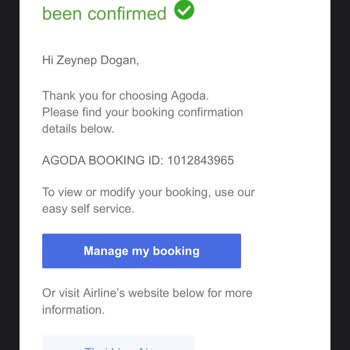 Agoda.com İptal Edilmeyen Uçak Biletim