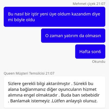 Queencasino Hafta Sonu Bahanesi İle Çekim Yapamıyorum