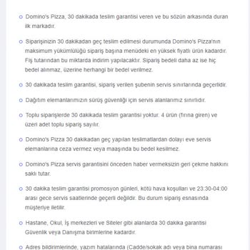 Domino's Pizza Geç Gelmesi Ve 30 Dakika Kampanyasını İhlal Etmesi