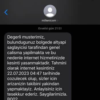 Millenicom İnternet Hizmetinin 4 Gündür Verilmemesi