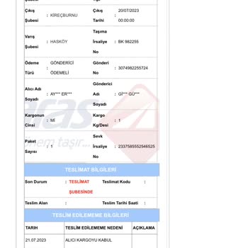 Aras Kargo Şefkat Şubesi Teslimat Yapmıyor!
