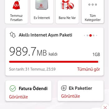 Vodafone İnternetim Varken Aşım Paketinin Devreye Girmesi