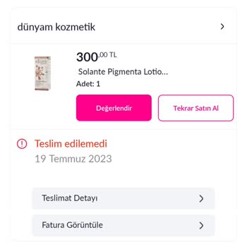 Solante Ürün Teslim Edilemedi