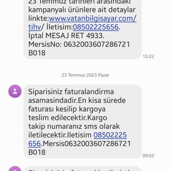 Vatan Bilgisayar Başka Müşteri Benim Telefon Numaramı Vermiş.