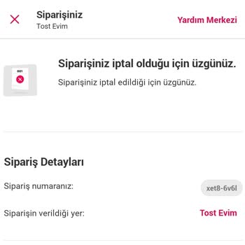 Yemeksepeti Sebepsiz Sipariş İptali