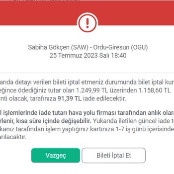 Obilet Üzerinden Anadolu Jet Uçak Bileti İade Yapılmaması