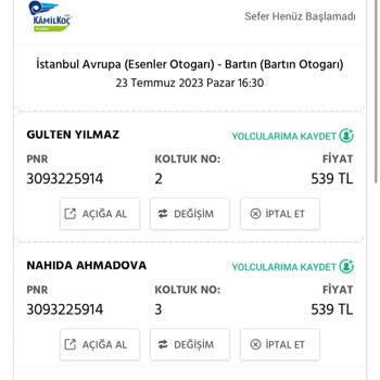 Kamil Koç Esenler Otogarından Bartın Otogarına Bilet Aldım