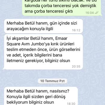 Jumbo Yemek Takımı İadesiyle İlgili Sorun