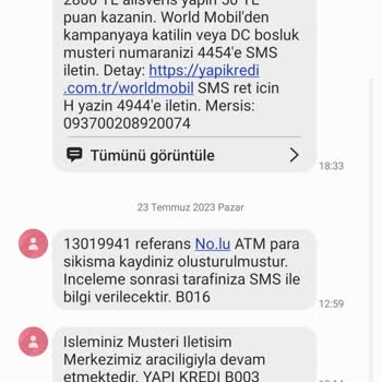 Vega AVM Yapı Kredi Bankası ATM Paramı Yedi
