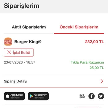 Tıkla Gelsin Üzerinden Verilen Sipariş