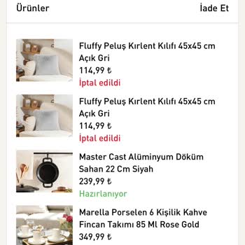 English Home Kafalarına Göre Sipariş İptali