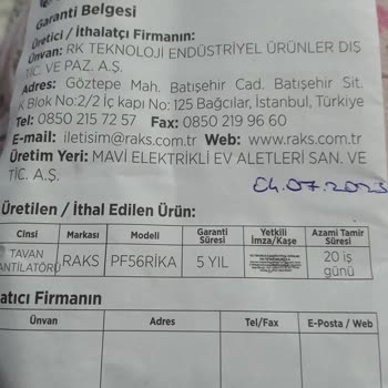 Raks Tavan Vantilatör U Çok Isınıyor