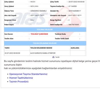 Aras Kargo Teslim Edilmeyen Kargoyu Alıcı Kabul Etmiyor Yazmak