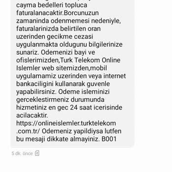 Hattım Olmadığı Halde Türk Telekom Borç Mesajı Gönderiyor