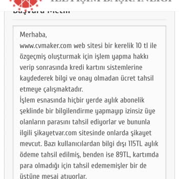 Cvmaker.com.tr Kredi Kartımdan Tahsilat Yapıyor