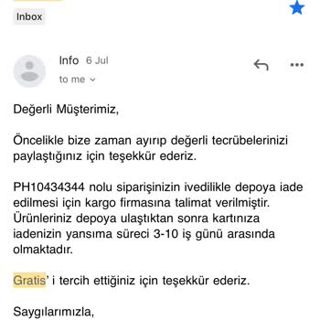 Gratis Para İademin Yapılmaması