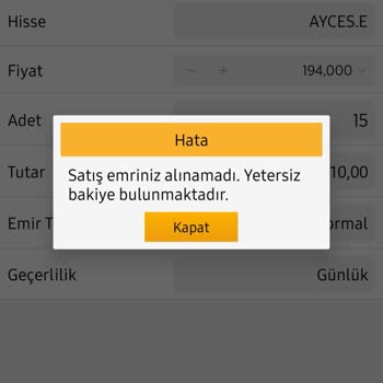 VakıfBank Borsa Satış Emri Yetersiz Bakiyesi